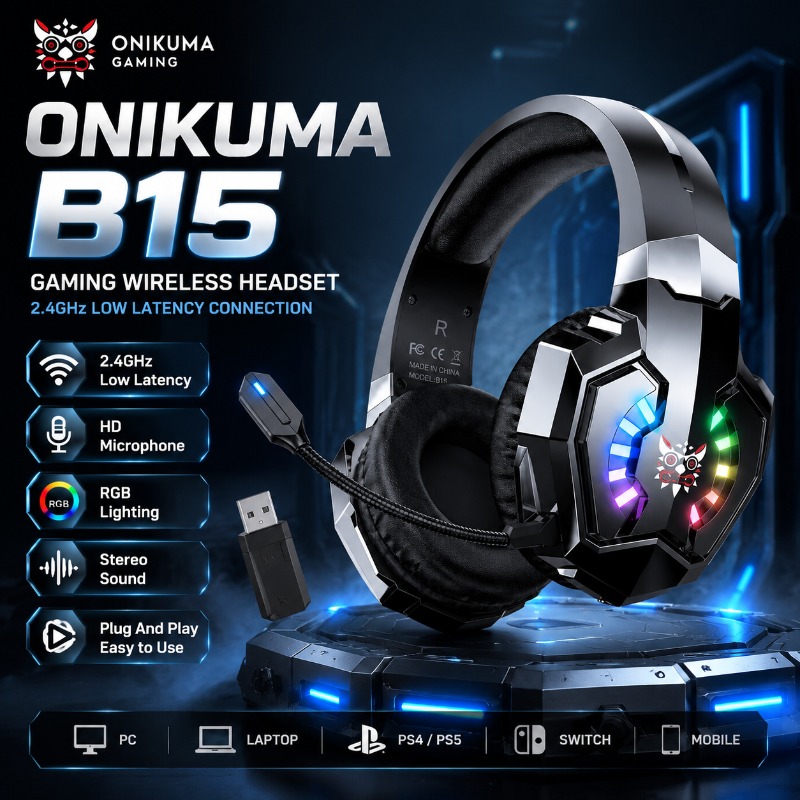 سماعة ألعاب ONIKUMA B15 لاسلكي - مراجعة Gaming Console In Amazon وسعره